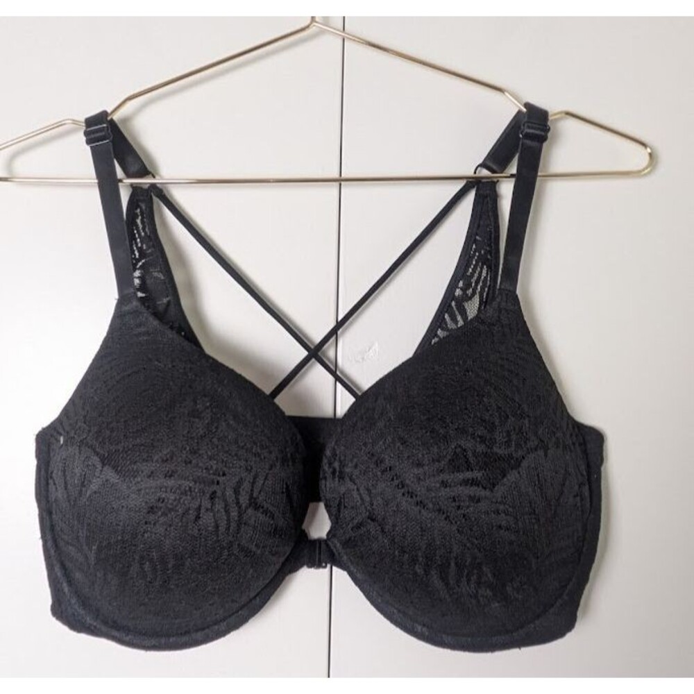 Victoria Secret Pink PUSH UP BRA Size 36DD Black Front Hook